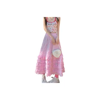ZXZA Casual Long Skirt Women's Pink
