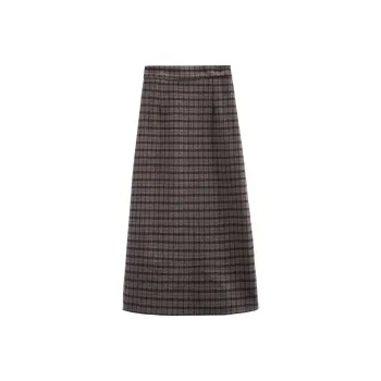 A Paradise For Awakening Casual Long Skirts Women's Coffee Plaid