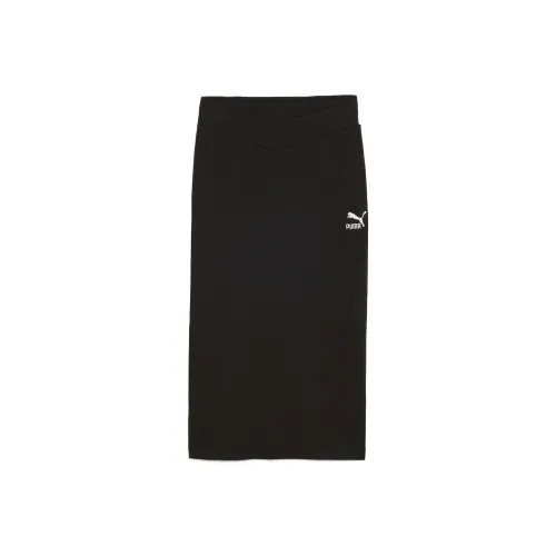 PUMA RIBBED Classics Casual Long Skirt Women's Black
