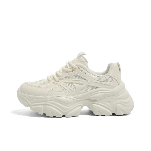 HUANQIU Abrasion Resistant Breathable Height Increasing Low Top Chunky Sneakers Women's Beige