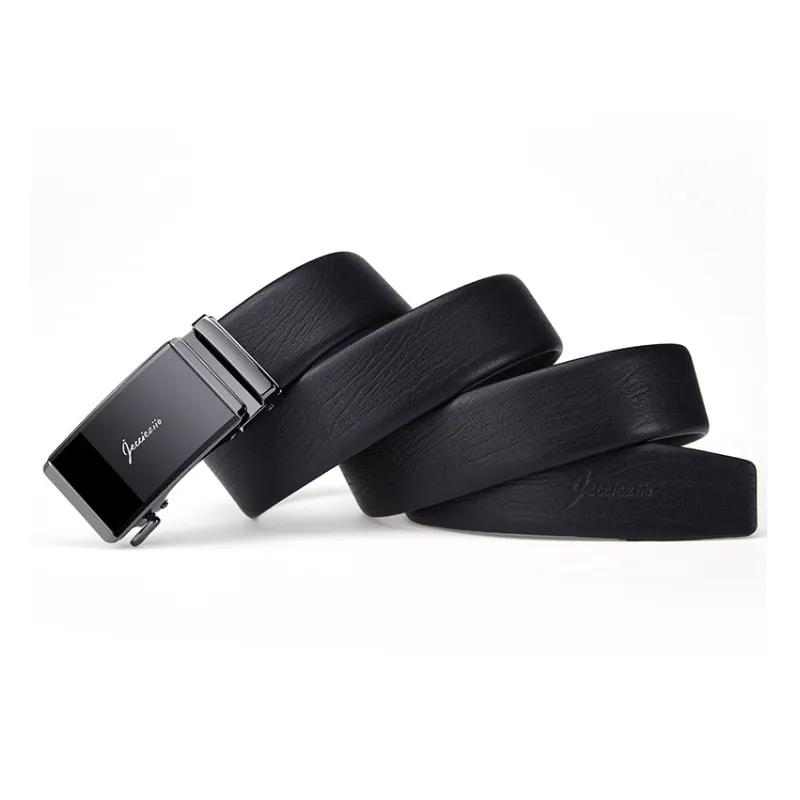 Jeccieziio Cow Leather Belts Men's Gunmetal Wide 3.5CM-4