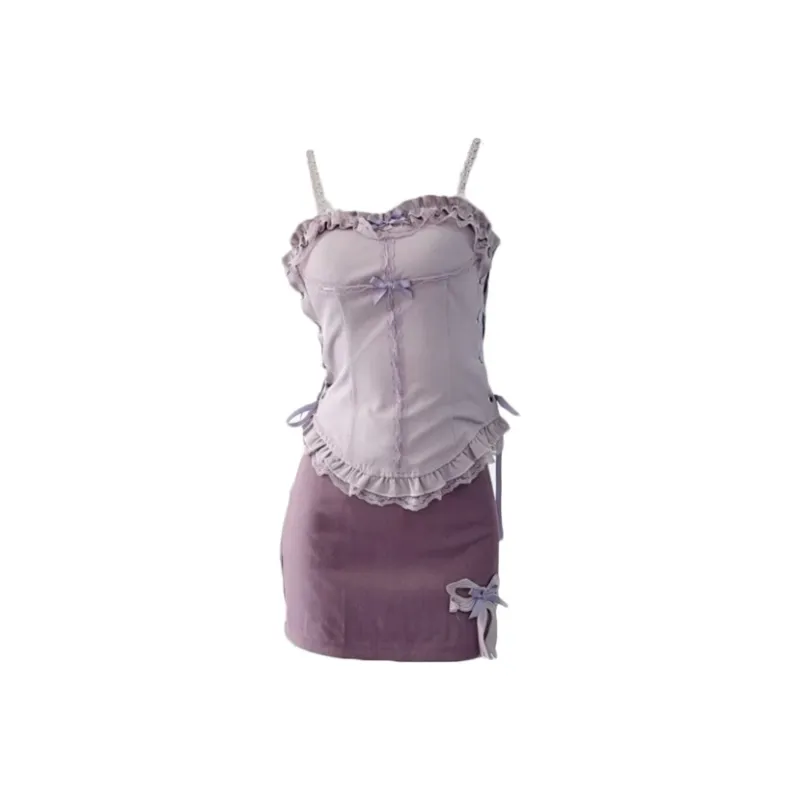 Aghr Skirt Set Women's Purple Camisole+Skirt-0