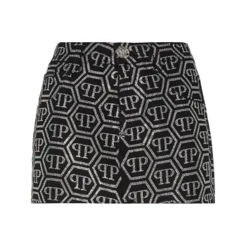 PHILIPP PLEIN Monogram Denim Skirt