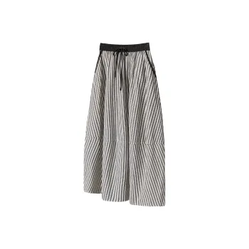 TOUCH Casual Long Skirt Women's Black Gray Stripes