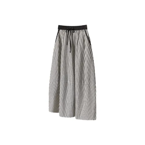 TOUCH Casual Long Skirt Women's Black Gray Stripes