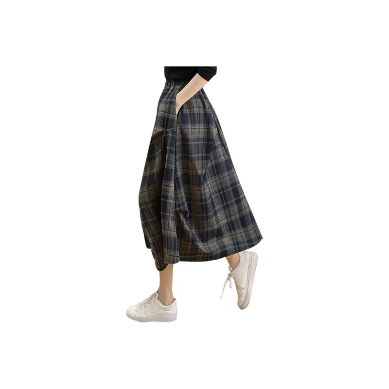 Cypress House Casual Long Skirt Women's Navy Blue Plaid-0