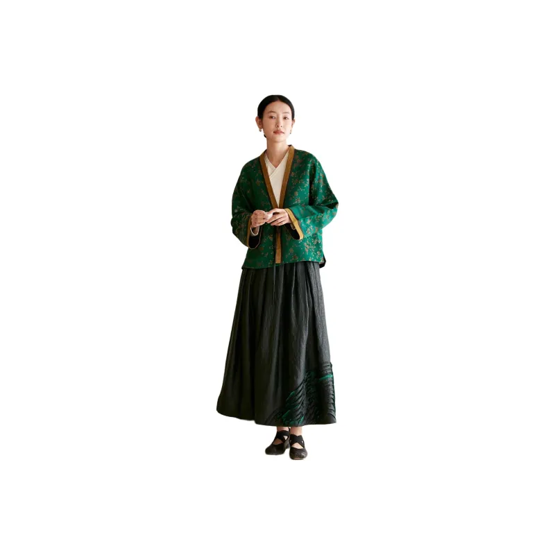 JIXIANGYUER Casual Long Skirt Women's Black Transparent Green-0