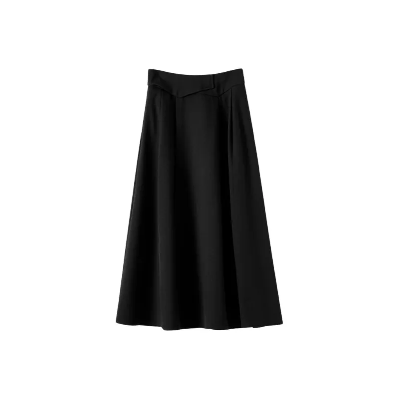 Late White Casual Long Skirts Women's Black-0