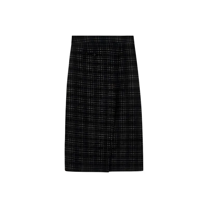 Omont Casual Long Skirt Women's Black Plaid-0