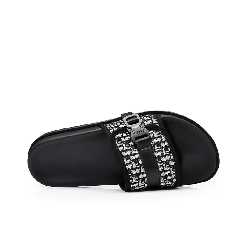 GESENLANG Rubber Sole PU Polyurethane Slip Resistant Abrasion Resistant Slide Slippers Men's Black-1