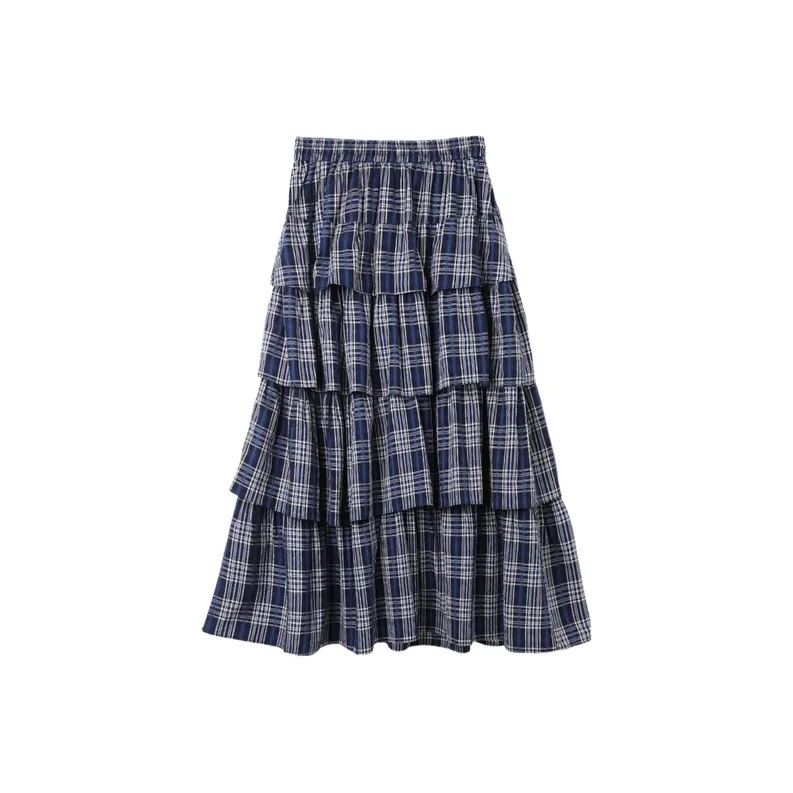 SETIROM Casual Long Skirt Women's Plaid-0