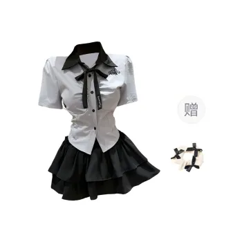 TORIGHT Two Piece Skirt Sets Women's Clothing Sets Shirt+Skirt+Bow Tie+Bowknot Hair Tie Includes