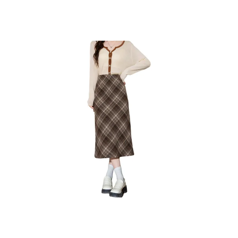 Tonlion Casual Long Skirts Women's Dark Khaki-0