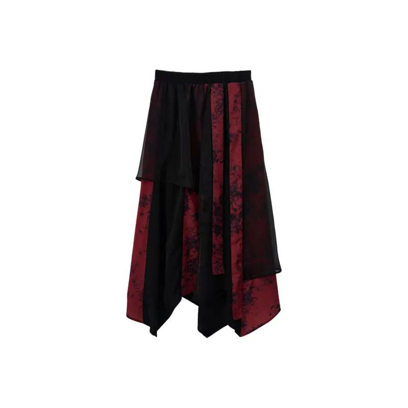 SETIROM Casual Long Skirt Women's Dark Red-0