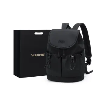 V.NINE Fabric Small Backpack, Women's Backpack Medium Size Women's Gray Beige/Ecru Black