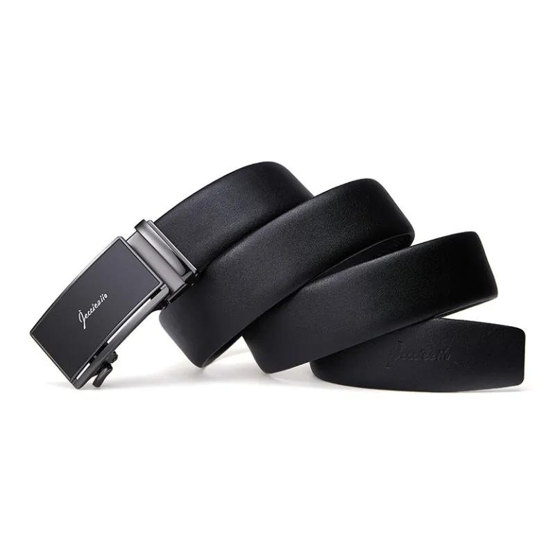 Jeccieziio Top Grain Cow Leather Belts Men's Gunmetal Width 3.5 Cm-3