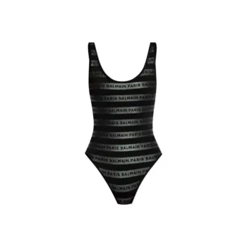 BALMAIN Open-Back Logo-Printed One Piece Swimsuit