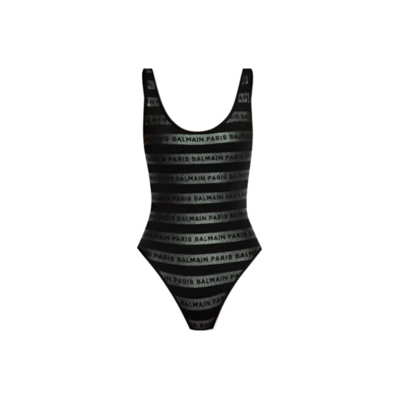 BALMAIN Open-Back Logo-Printed One Piece Swimsuit-0