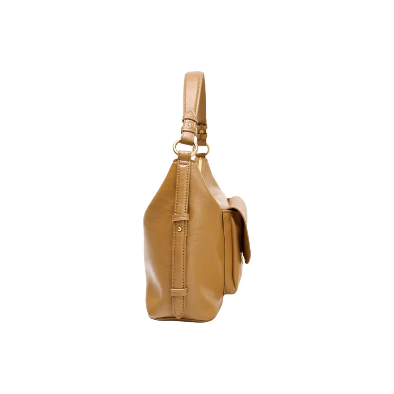 ZARA Artificial Leather Shoulder Bag Medium Size Women's Tan-3