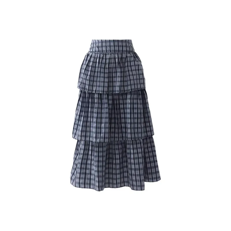 ZXZA Casual Long Skirts Women's Blue Skirts-0
