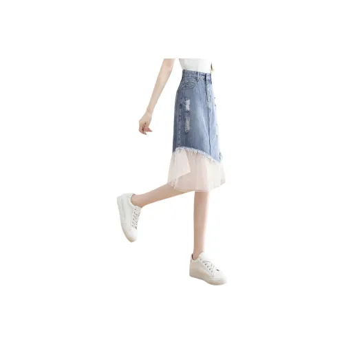 Mo Han Yi Mei Denim Short Skirts Women's Blue