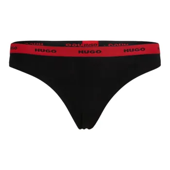 HUGO BOSS Stretch-Cotton String Briefs With Logo Waistband Underpants Women's Black