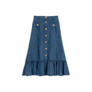 Valentino Button Detailed Flared Hem Denim Skirt