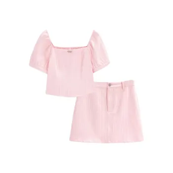 Love To Serve Skirt Set Women's Pink With White Stripes