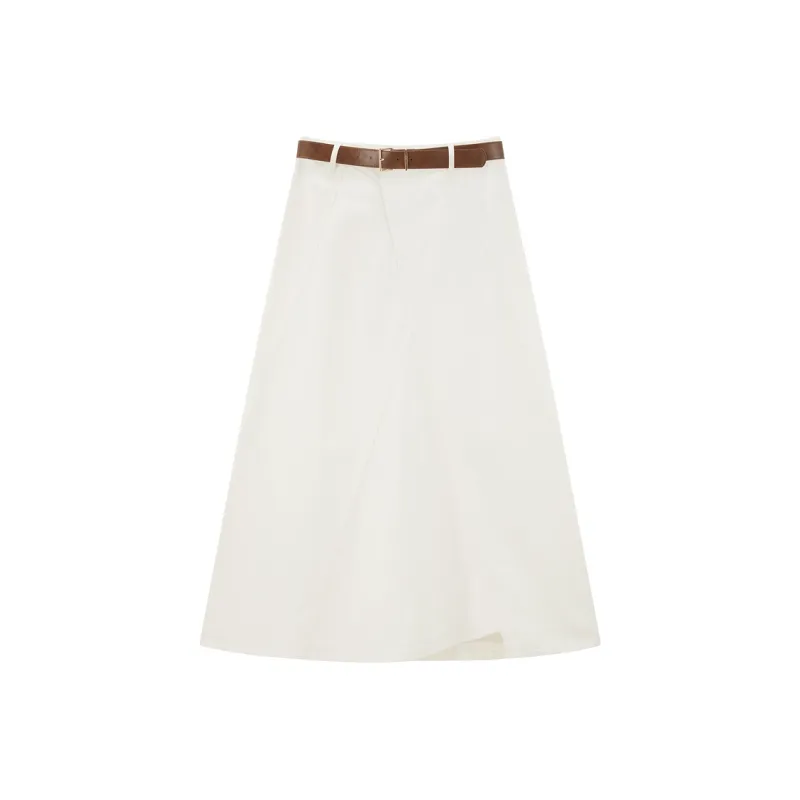 PEACEBIRD Casual Long Skirt Women's White-0