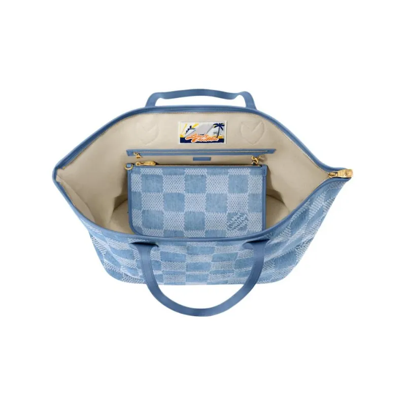 LOUIS VUITTON Nevereverfull DamierDenim3D Cotton Canvas Shoulder Bag Women's Blue-3