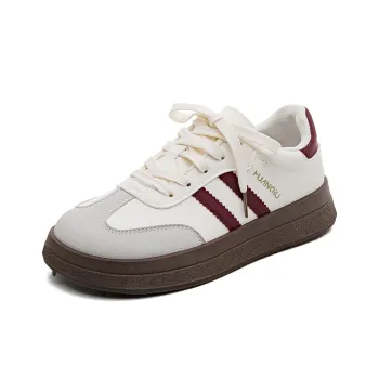 HUANQIU Slip Resistant, Balance, And Breathable Low Top Skateboard Shoes Women's Beige Burgundy