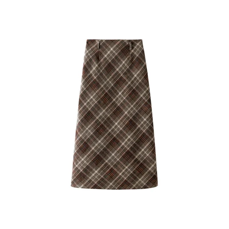 Cypress House Casual Long Skirt Women's Dark Coffee Plaid-0
