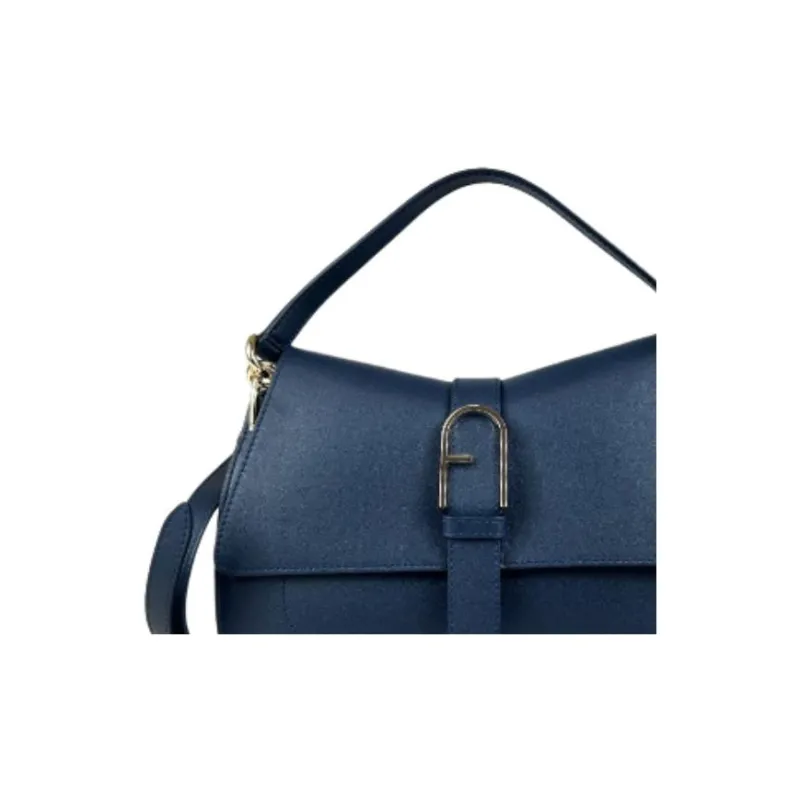 Furla Calfskin Shoulder Bag, Crossbody Bag, Handbag Medium Size Women's Dark Blue-4