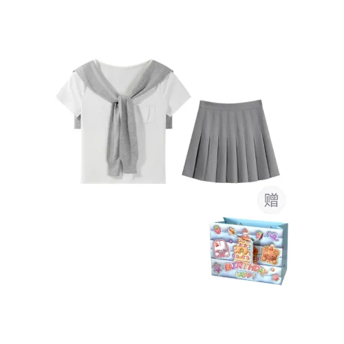 WOWI KCKS Skirt Set Women's White+Gray