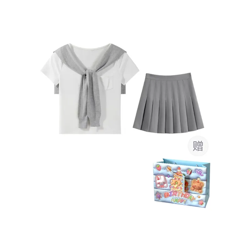 WOWI KCKS Skirt Set Women's White+Gray-0