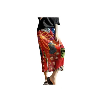 Wbwq Casual Long Skirt Women's Red Floral