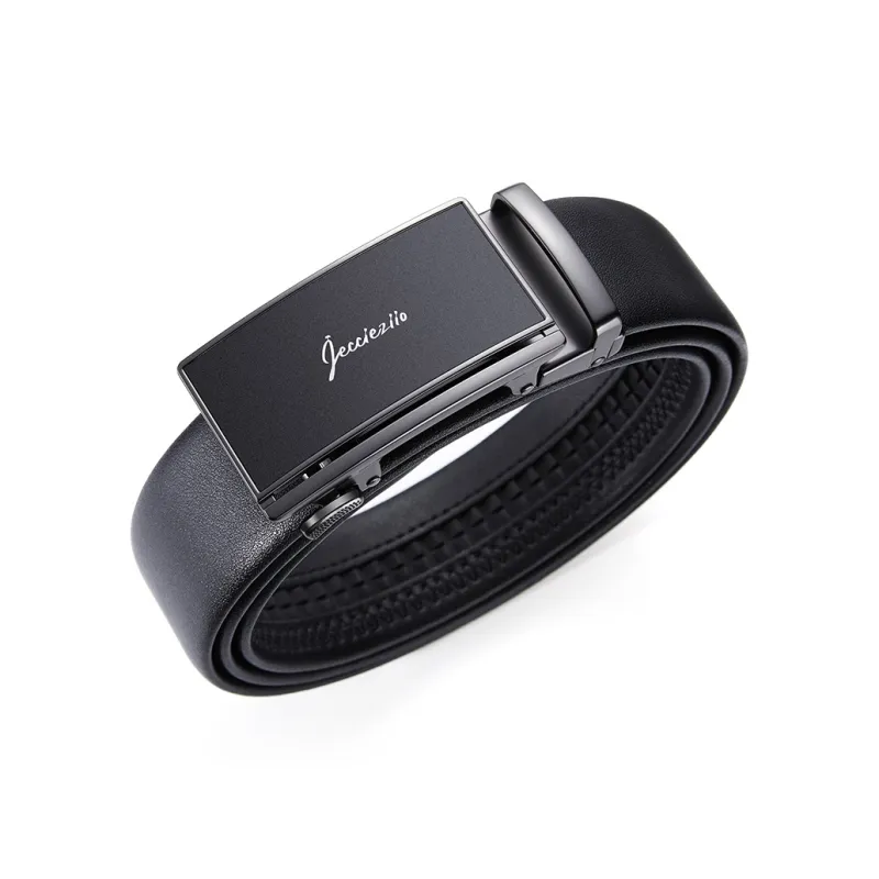 Jeccieziio Top Grain Cow Leather Belts Men's Gunmetal Width 3.5 Cm-1