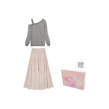 MOPB Skirt Set Women's Top Gray+Bottom Pink