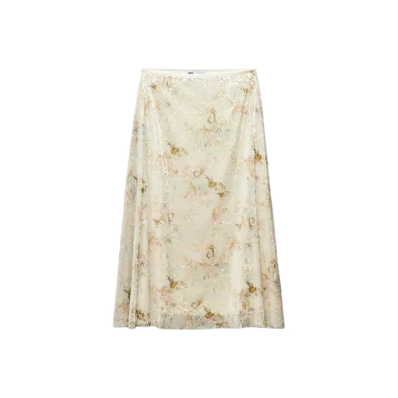 ZARA Casual Long Skirts Women's Natural Color/Yellow-0