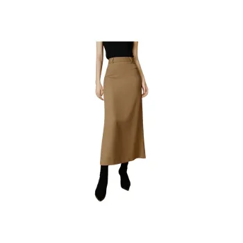 Late White Casual Long Skirts Women's Camel
