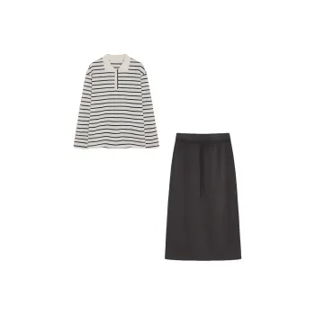 IHIMI Two Piece Skirt Sets Women's Stripes+Dark Gray