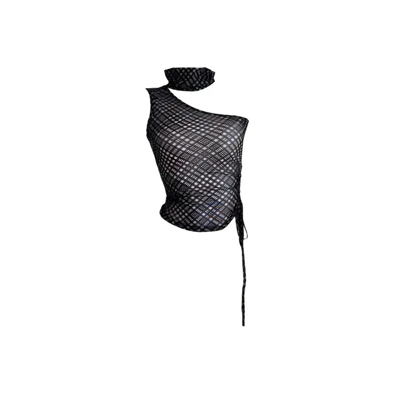 DOKZB Tank Tops Women's Black Plaid-0