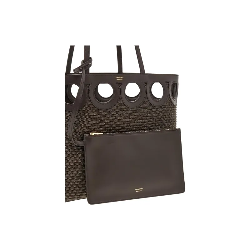 FERRAGAMO GANCINI Calfskin Tote Bag, Shopping Bag, Handbag, Shoulder Bag Large Size Women's Dark Brown-3