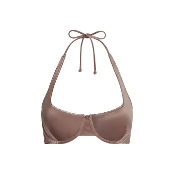 SKIMS SS25 VELVET SWIM UNDERWIRE SCOOP BIKINI TOP Bikini Women's UMBRE/Brown Earth Tone