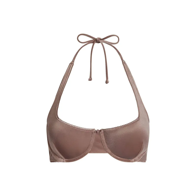 SKIMS SS25 VELVET SWIM UNDERWIRE SCOOP BIKINI TOP Bikini Women's UMBRE/Brown Earth Tone-0