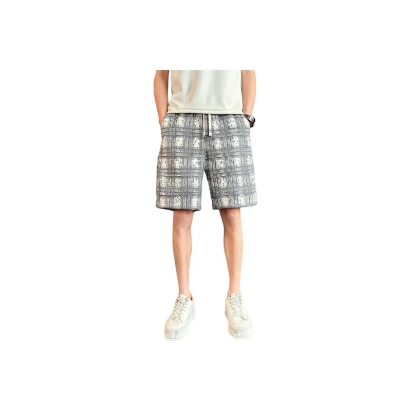 GLFL Casual Shorts Unisex Black White Plaid-0