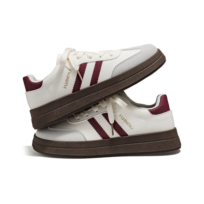 HUANQIU Slip Resistant, Balance, And Breathable Low Top Skateboard Shoes Women's Beige Burgundy-2