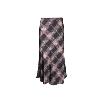 VINCE Plaid Shaped hem Midi Skirt