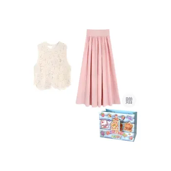 Gentle Welcome Skirt Set Women's Ecru Top+Pink Skirt