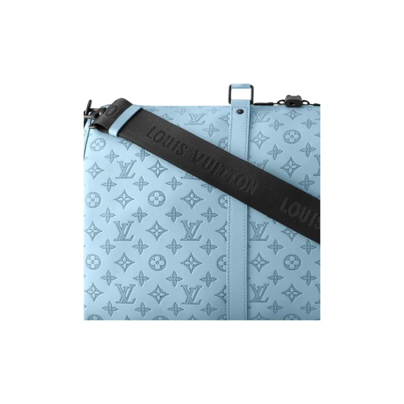 LOUIS VUITTON Embossed Calfskin Travel Bag Unisex Blue-10